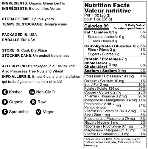 Food to Live Organic Whole Green Lentils, 5 Pounds - Non-GMO, Dried Raw Beans, Sproutable, Vegan