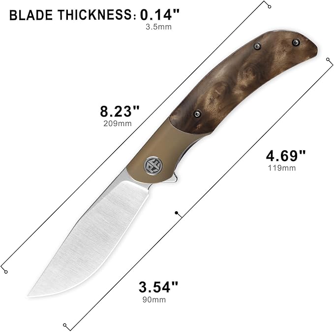 Petrified fish PFP09 Hourglass Folding Knife,3.54" K110 Steel Satin Blade, 3.88oz Titanium and