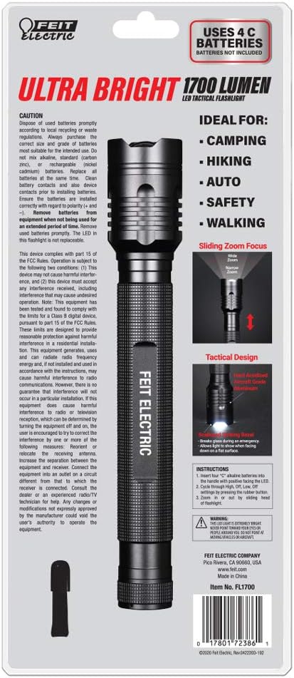 Feit Electric LED Tactical Flashlight - Aluminum Alloy - Zoomable Strike Bezel| Requires