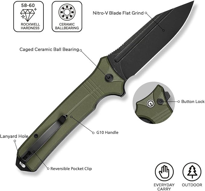 CIVIVI Neurohaptic Pocket Knife for EDC, Folding Knife with 3.74'' Nitro-V Blade G10 Handle