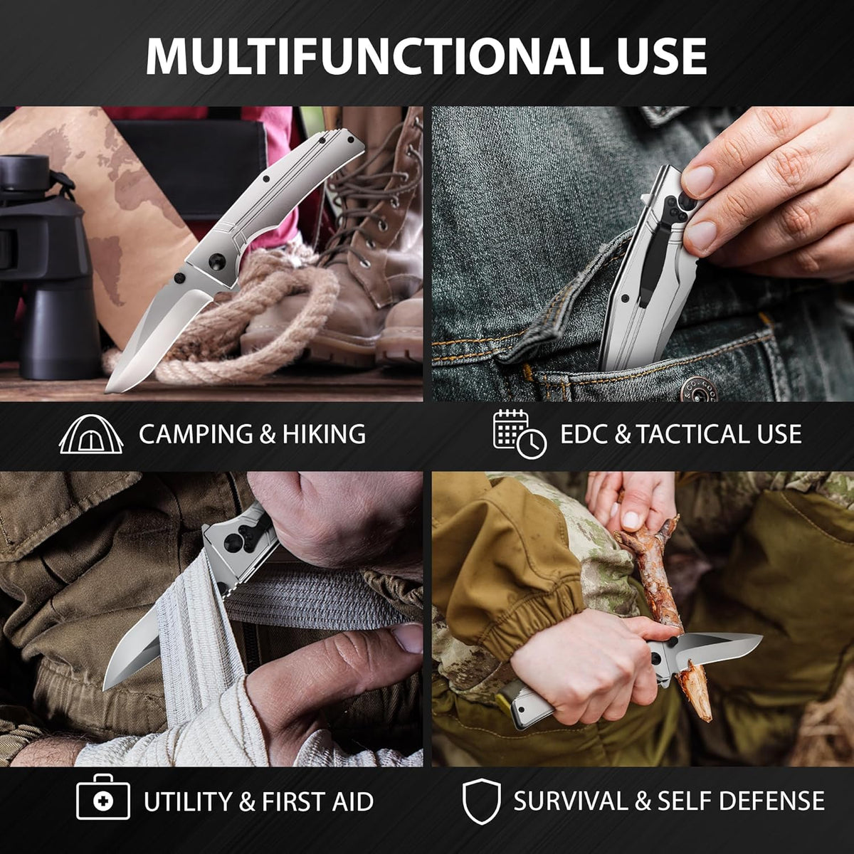 EDC Folding Pocket Knife – Aluminum Handle Utility Blade with Pocket Clip for Camping & Everyday