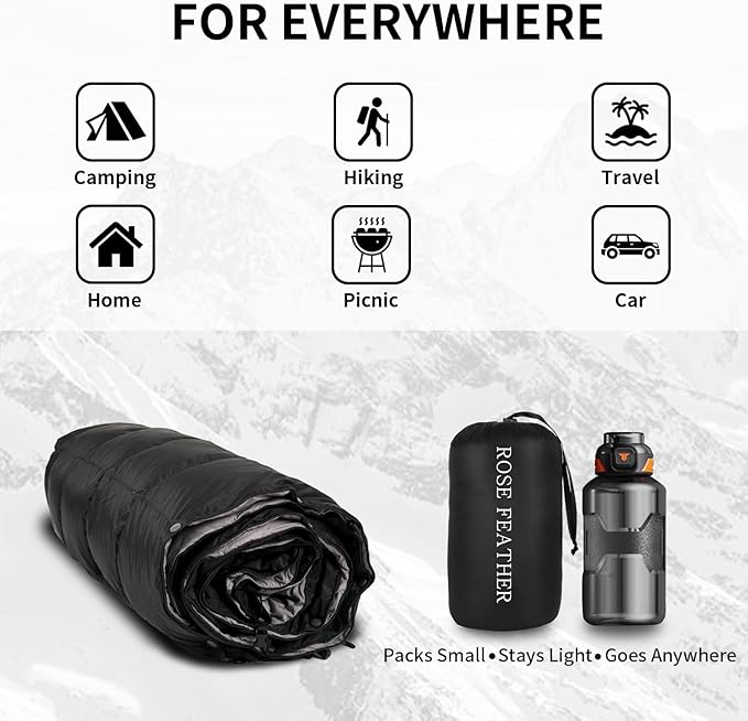 Down Camping Blanket, Muti-Use Outdoor Travel Blanket, Puffy Sleeping Bag Blanket, Waterproof