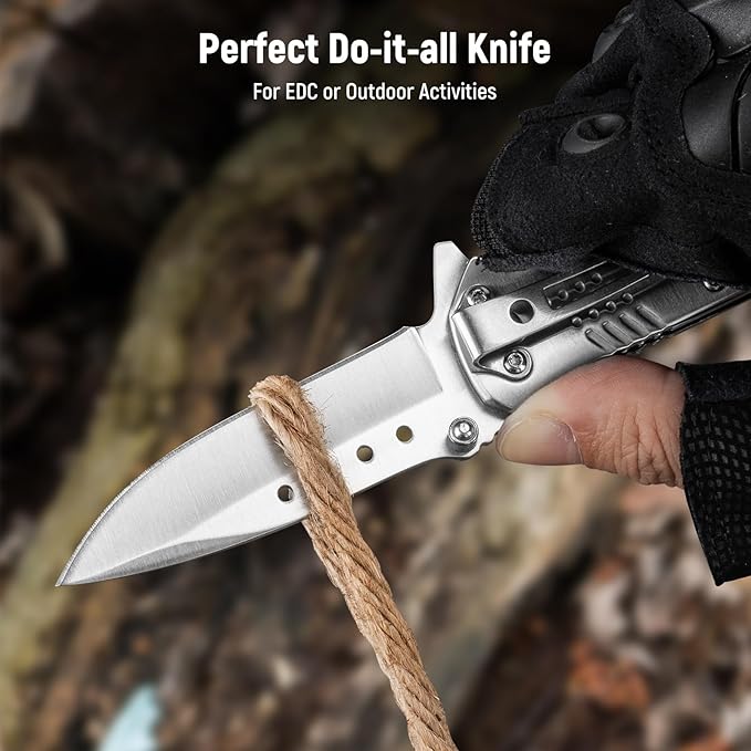 Pocket Knife for Men - 2.98" Sharp Blade Wood Handle Pocket Folding Knives with Clip, Glass Breaker