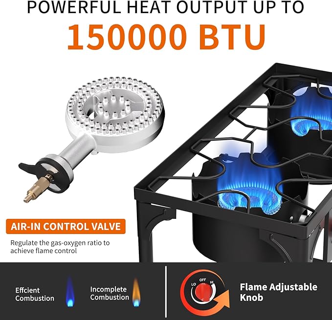 SKOK 2 Burner Propane Stove - Portable Camping Stove with 150,000BTU High Efficiency Propane
