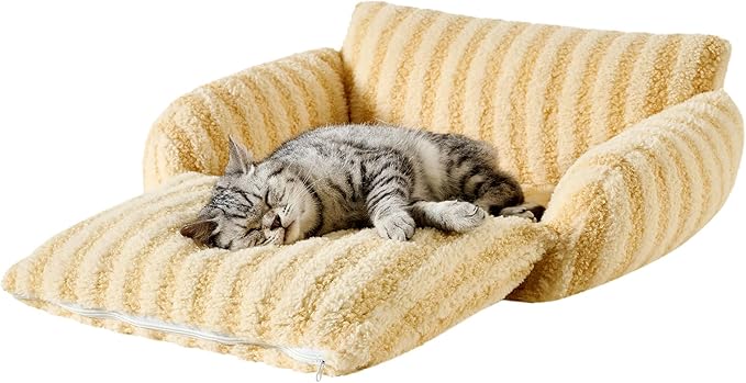 Hollypet Cat Bed Fluffy Plush Mutifuctional Double-Layer Soft Pet Couch Orthopedic Sofa Nest Beds