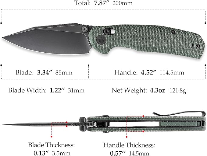 Folding Knives, 3.34??14C28N EDC Knife for Men, Pocket Knife with Clip,Thumb Stud,Micarta