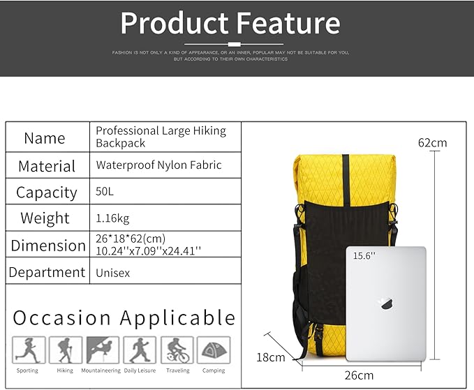 Hiking Backpack,40L to 50L Extra Large Capacity Hiking Bag,Internal Frame Camping Backpack,Upgraded