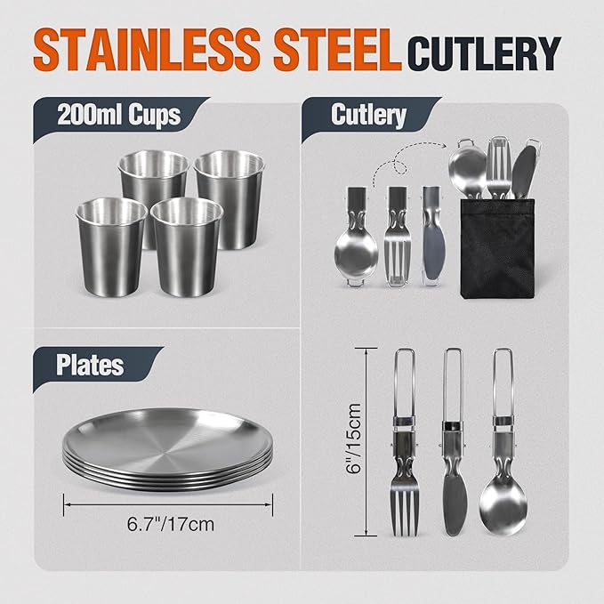 REDCAMP 6/10/11/12/14/15/19 PCS Camping Cookware Mess Kit Camping Gear Campfire Utensils