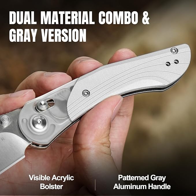 Kizer Mini Mystic Pocket Knife, 3.2" Nitro-V Blade EDC Knife with Gray Aluminum and Acrylic Handle
