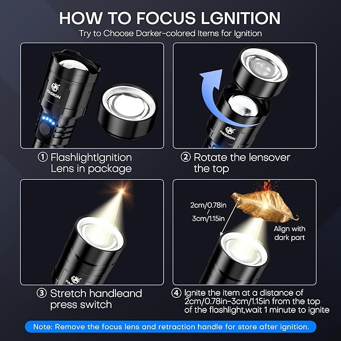 Rechargeable Flashlights High Lumens with Ignition Lens,2000 lumens LED Super Bright Zoomable