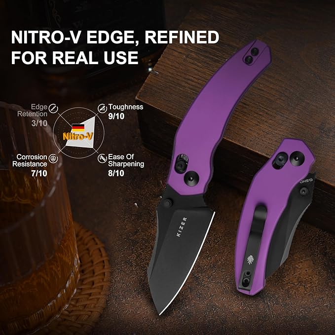 Kizer Mini Bulldog Pocket Knife, 2.5??Nitro V Sheepsfoot Blade Folding Knife, Aluminum Handle