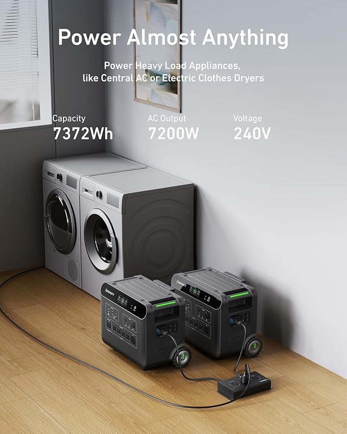 GROWATT Home Battery Backup,120V/240V 7200W AC Output Solar Generator, 2 HELIOS 3600 Portable Power