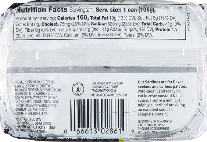 Brunswick Sardines in Mustard & Dill Sauce, 3.75 oz Can (Pack of 12) - Boneless Butterflied Sardine