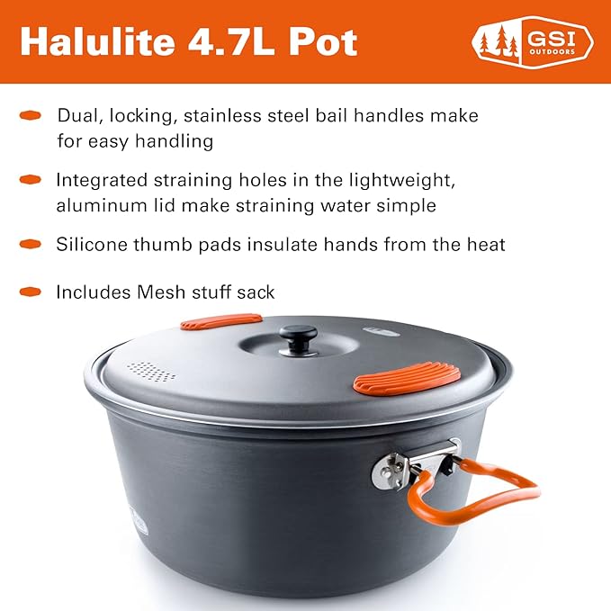 GSI Outdoors Halulite Aluminum Pot, Lightweight Hard Anodized Aluminum Camp & Backpacking Cookware