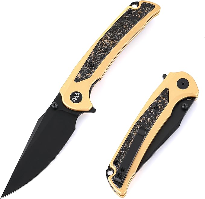 EDC Pocket Knife, 3.6" 14C28N Clip Point Folding Knife, Aluminium With Steel Inlay Handle and Liner