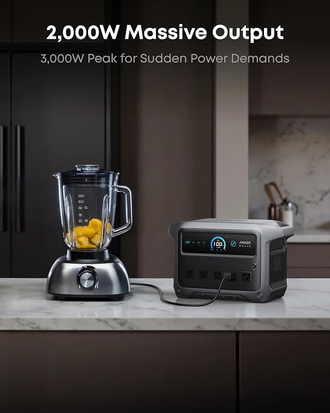 Anker SOLIX C1000 Gen 2 Portable Power Station, 2,000W (Peak 3,000W) Solar Generator, Full Charge