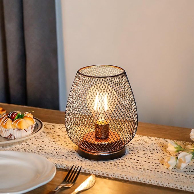 TRIROCKS Set of 4 Battery Operated Lamp LED Table Lantern, Metal Cage Cordless Lamps with LED