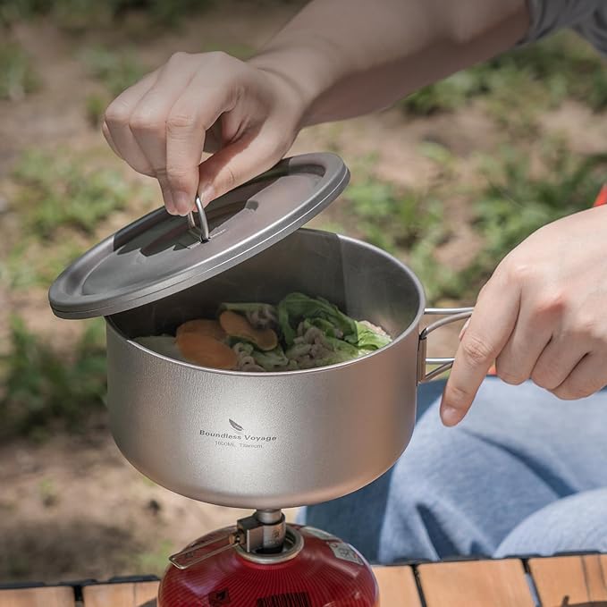 Boundless Voyage Titanium Pot Multifunctional Cooker Ultralight Camping Pot with Handle & Lid