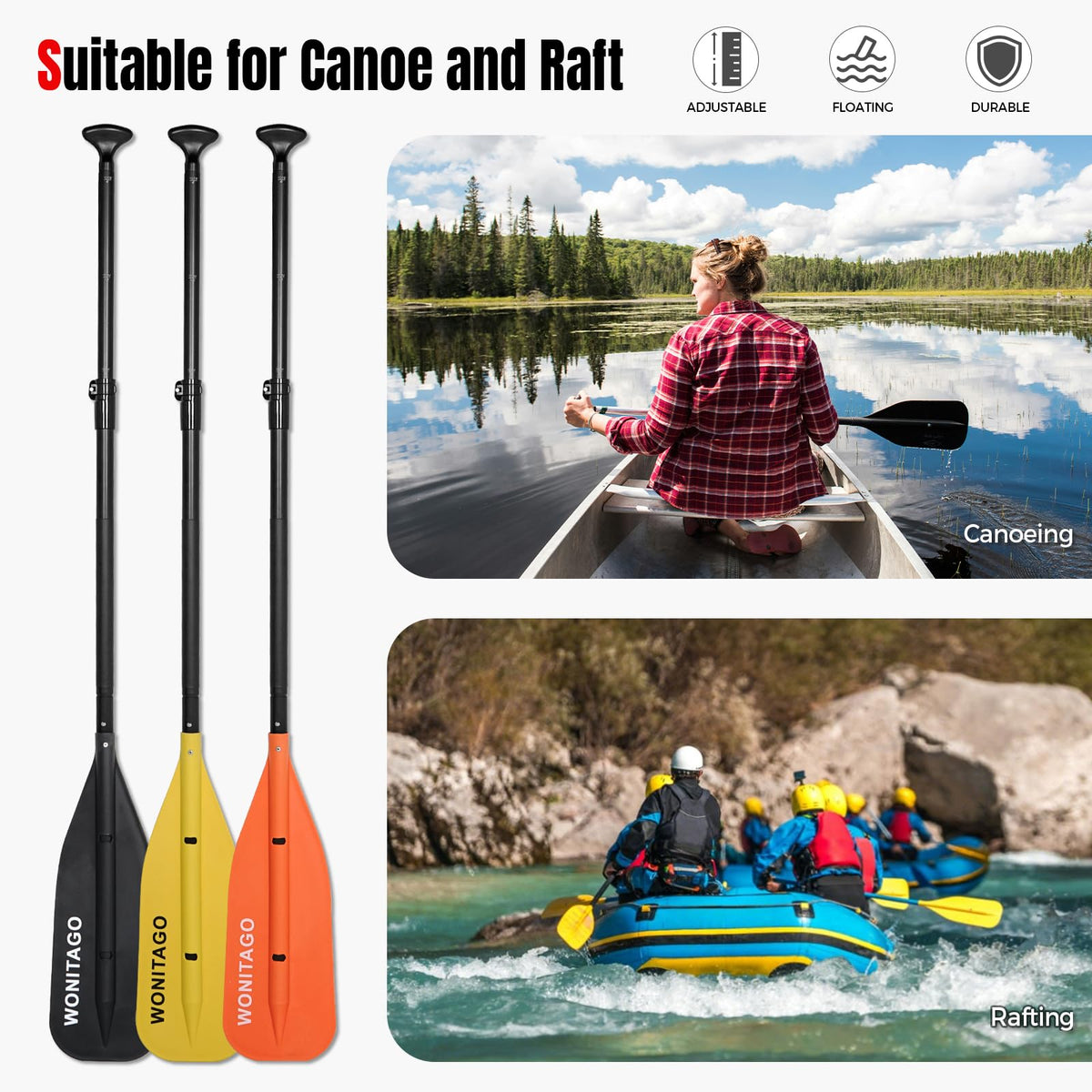 WONITAGO Canoe Paddle - 5 FT, Adjustable, Collapsible - product view 5