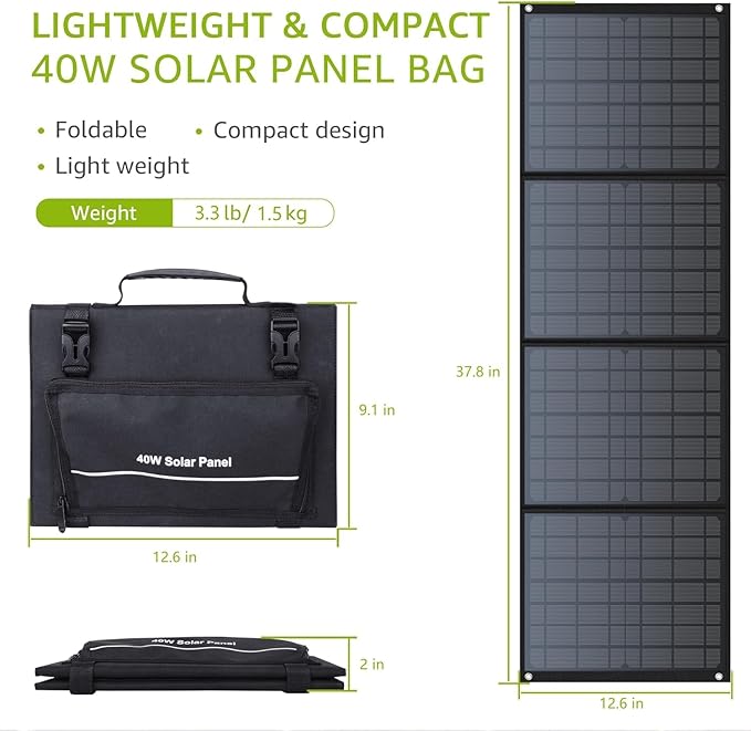 40W Solar Panel EnginStar 40 Watt Foldable Solar Panel for Portable Power Station w/QC3.0 USB Port