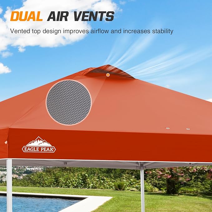 EAGLE PEAK Pop Up Canopy Tent with Wheeled Carry Bag, 8 Stakes, 4 Ropes, 4 Weight Bags, Easy Set Up