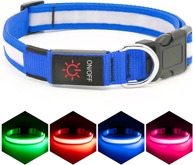 Vizpet LED Dog Collar, Light Up Dog Collar Adjustable USB Rechargeable Super Bright Safety Light