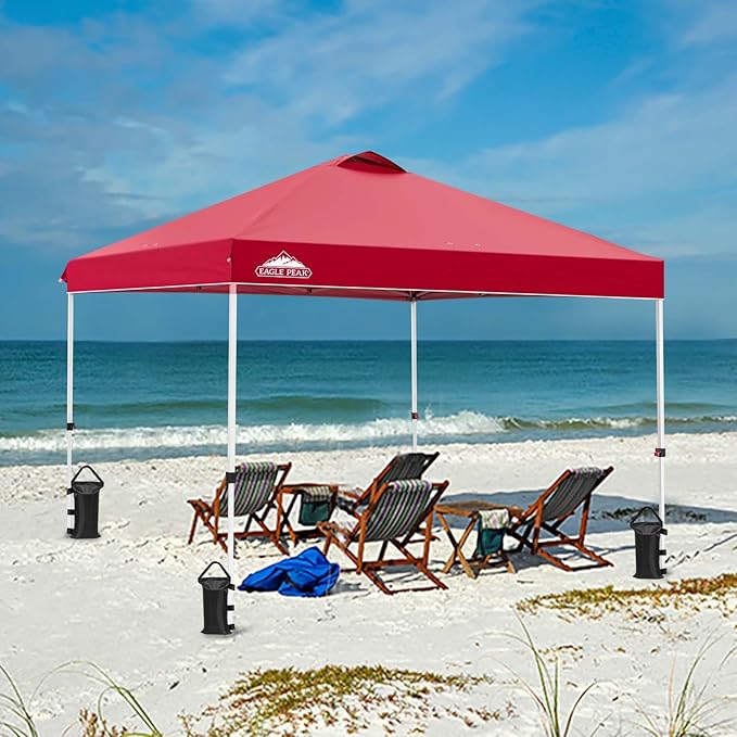 EAGLE PEAK Pop Up Canopy Tent with Wheeled Carry Bag, 8 Stakes, 4 Ropes, 4 Weight Bags, Easy Set Up