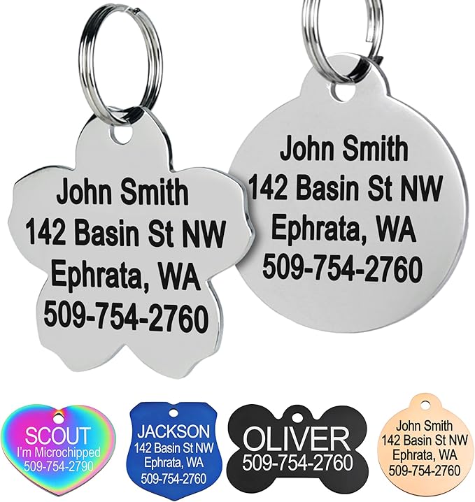 GoTags Stainless Steel Pet ID Tags, Personalized Dog Tags and Cat Tags, up to 8 Lines of Custom