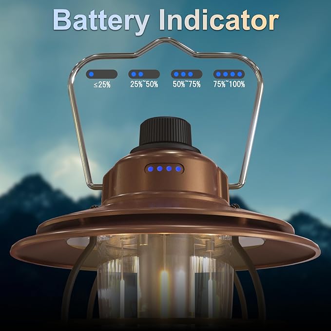 LED Camping Lantern Rechargeable Dimmable, Portable Vintage Outdoor Lantern 2700-6500K Waterproof