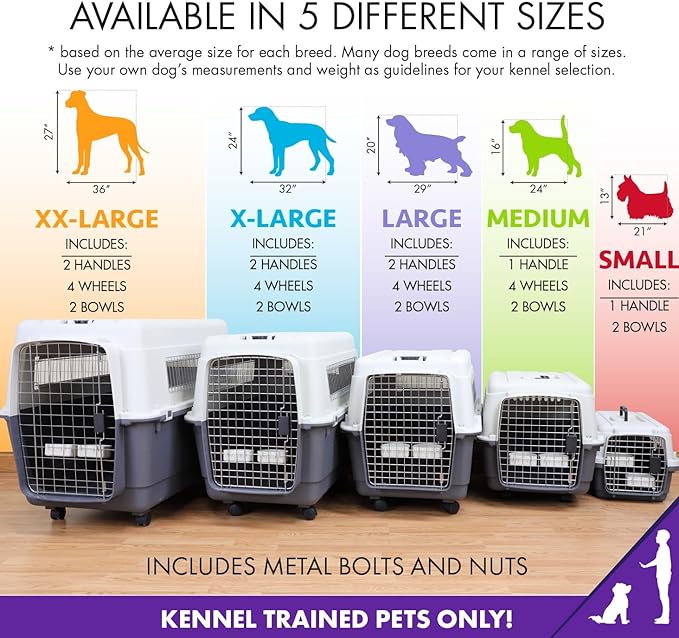 SportPet Designs Plastic Kennels Rolling Plastic Wire Door Travel Dog Crate - Medium, Gray