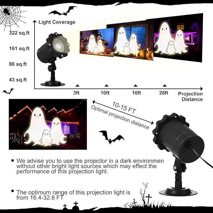 Treela Halloween Cute Ghost Projector Lights Outdoor Indoor Dynamic Lights Decoration Outside LED