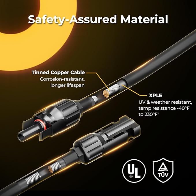 BougeRV Solar Parallel Connectors for 2-4 Solar Panels, Extra Long 2 to 8 Y Branch 10AWG Adapter