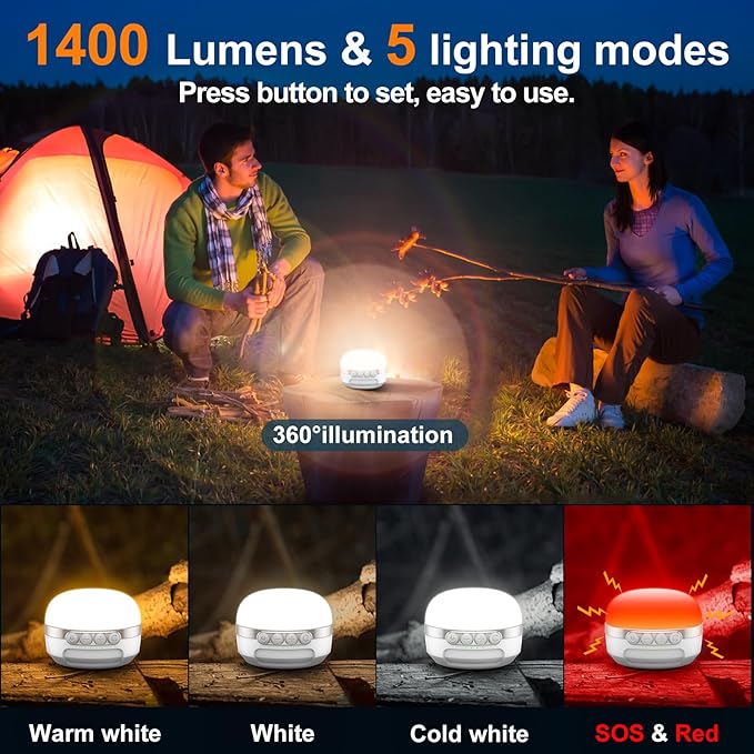 LED Camping Lantern Rechargeable 1400LM, Up to 420H Running Time Camping Tent RGB Light, 10400mAh