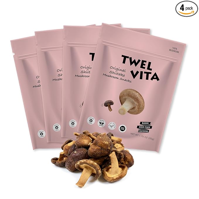 TwelVita Wholesome Baked Shiitake Mushroom Crisps, Vegan Snacks, Clean Label, Non-GMO, Gluten-Free