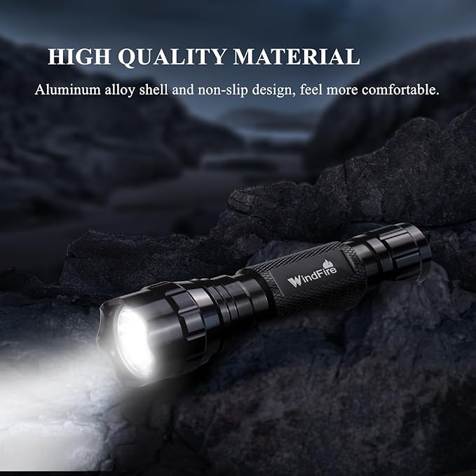 WINDFIRE 2 Pack LED Flashlight Single Mode, Super Bright Tactical Flashlights, Small Portable Water