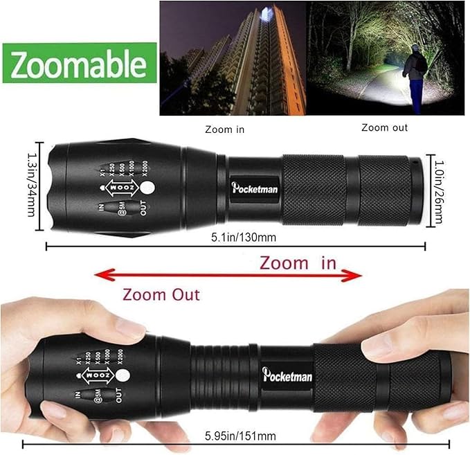 Pocketman LED Tactical Flashlight Super Bright LED Flashlights Portable Outdoor Water Resistant