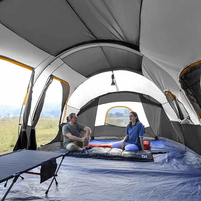 CAMPROS CP Tent 12-Person-Camping-Tents,3 Room Family Tents,Waterproof Windproof Family Tent with