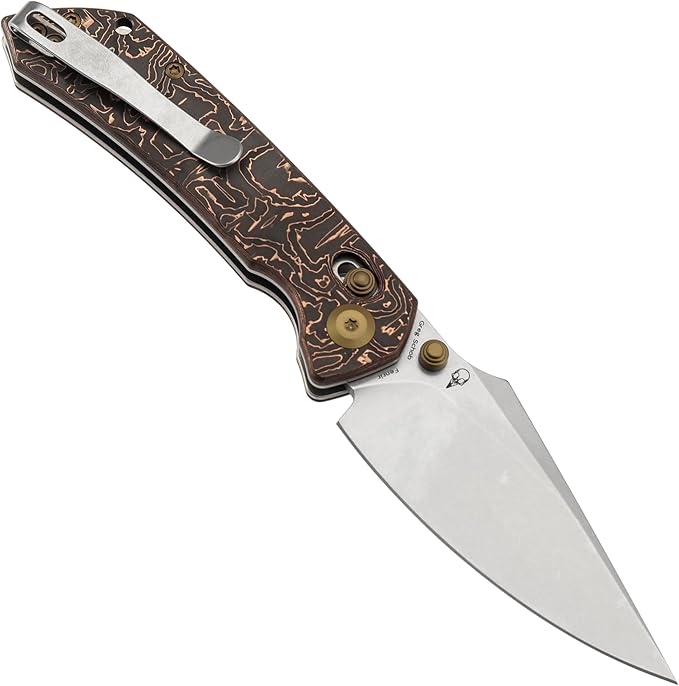 KANSEPT Fenrir Pocket Knife,3.48'' Stonewashed CPM S35VN Harpoon Sharp Blade,Copper Carbon Fiber