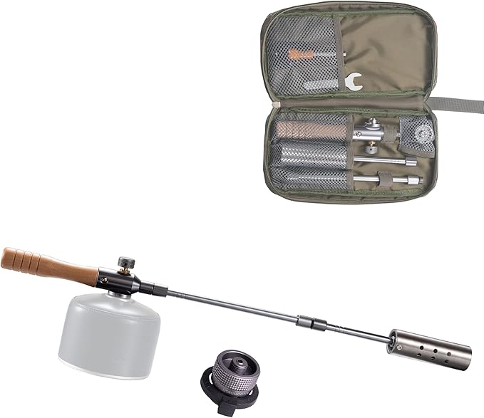 CAMPINGMOON Camping Grill Torch Dual Fuel Head Flame Adjustable for Charcoal Starter with Storage