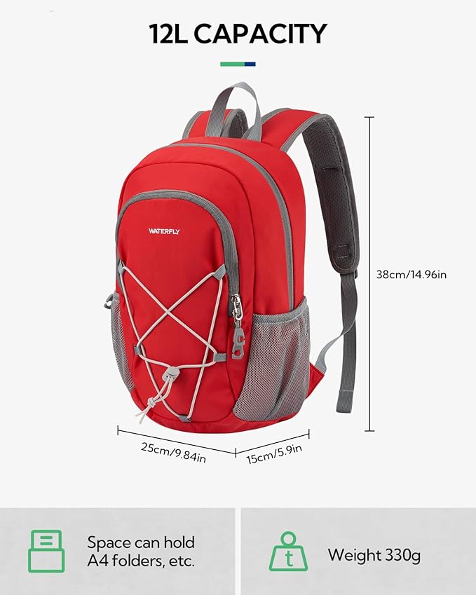 WATERFLY 12L Small Hiking Backpack: Day Pack Lightweight Travel Bag Camping Fitness Cycling Outdoor