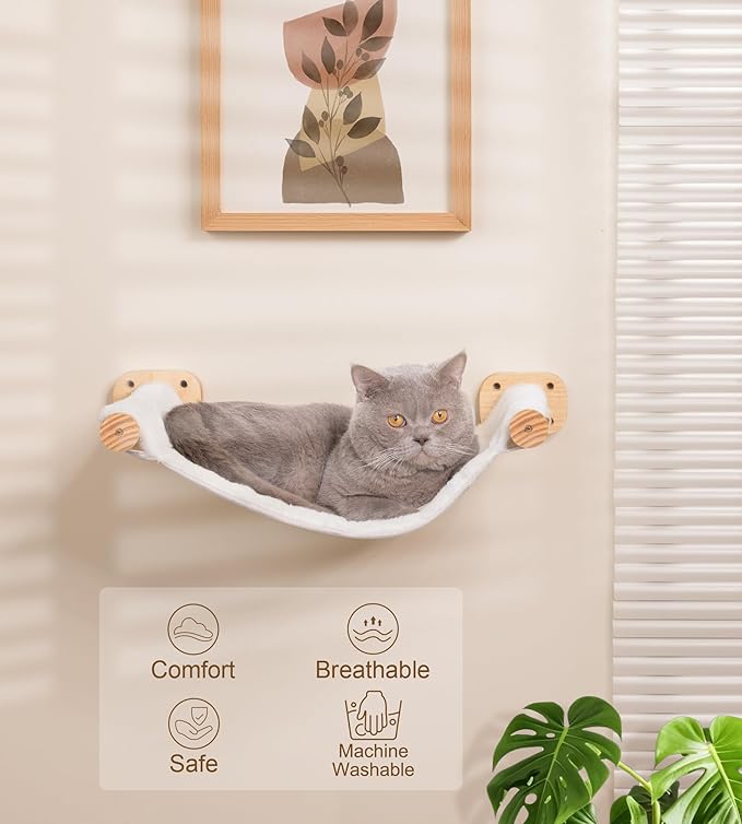 Cat Wall Hammock Shelves, Dual-Sided Cat Bed with Canvas & Plush Fabric, Wall Mounted Shelf for