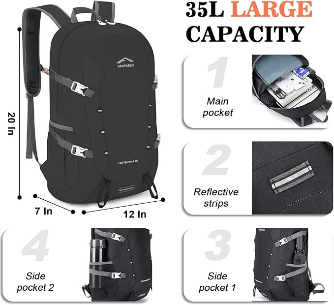 Hiking Backpack,Large 35L Travel Backpacks for Men Women,Water Resistant Ultra Lightweight Foldable