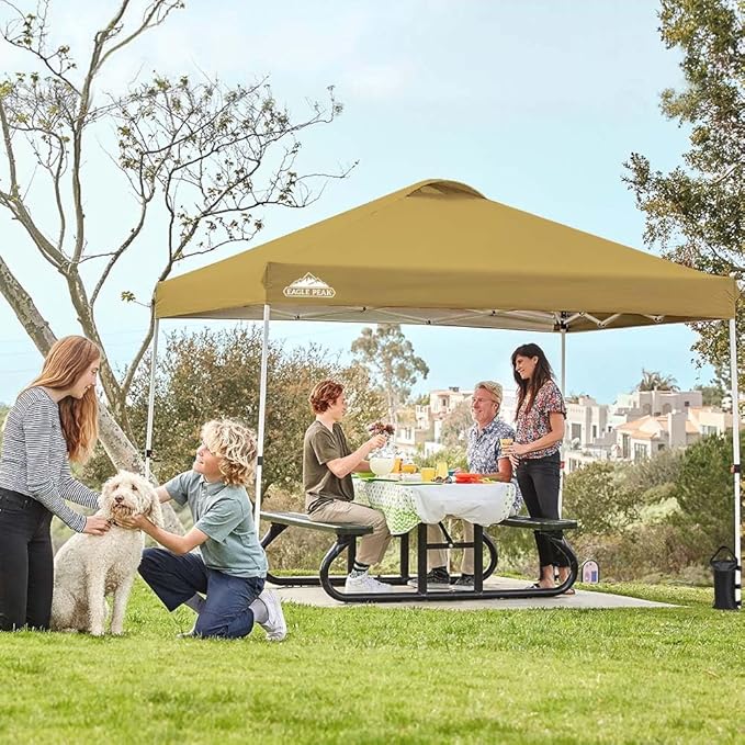 EAGLE PEAK Pop Up Canopy Tent with Wheeled Carry Bag, 8 Stakes, 4 Ropes, 4 Weight Bags, Easy Set Up