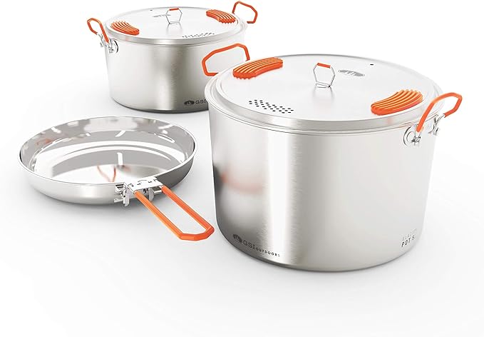 GSI Outdoors Glacier Stainless Steel Base Camper - Large - 3 Pieces Cookset - Compact, & Durable