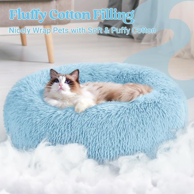 rabbitgoo Cat Beds for Indoor Cats, 20 inches Cat Bed Machine Washable, Fluffy Round Pet Bed