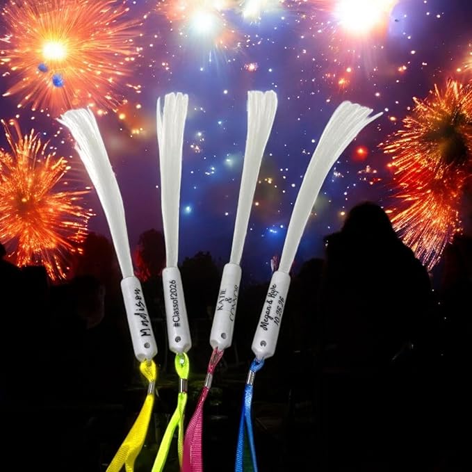 Personalized LED Fiber Optic Glow Wand 10 Pack, Multicolor LED Light Wand Custom Text
