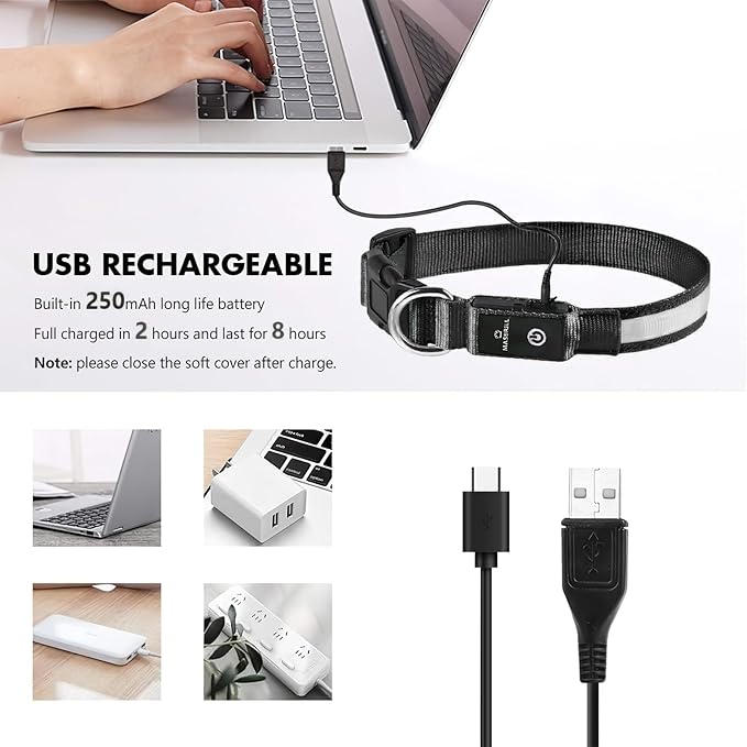 MASBRILL Light Up Dog Collars - LED Dog Collar Rechargeable Lighted Dog Collars for Night