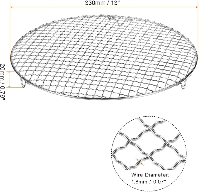 HARFINGTON 2pcs Round Cooking Rack 13-inch 201 Stainless Steel Cross Wire Barbecue Grill Net with