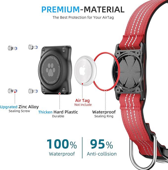 Upgraded AirTag Dog Collar, IP68 Waterproof Air Tag Dog Collar Holder, Reflective, Ultra-Durable