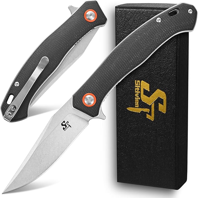 Sitivien ST112 Folding Knife, D2 Blade and Micarta Handle EDC Tool Knife with Pocket Clip for